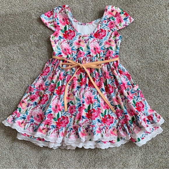 Cheeky Plum 5t Floral Pink Kids Dress - Picture 4 of 6